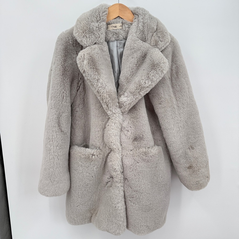 K Zell Mode Statement Faux Fur Coat Jacket Women's‎ Sz S Gray Luxury Teddy Bear